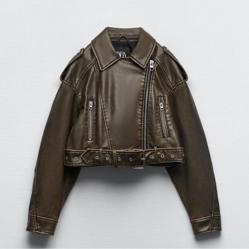 Zara faux leather jacket cropped brown jacket